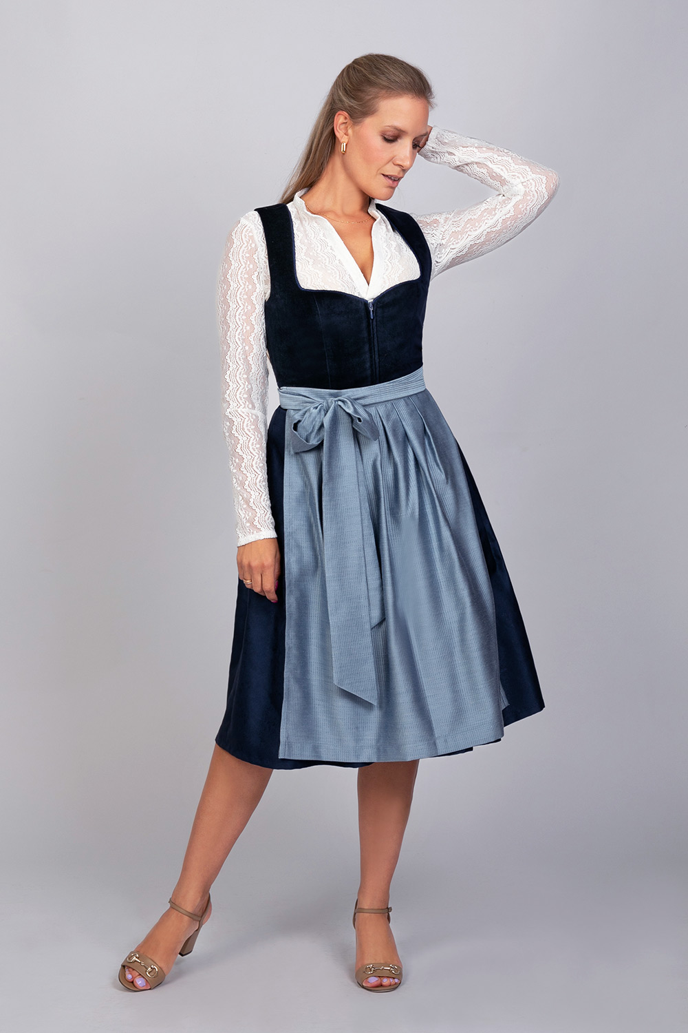 Midi Dirndl Luna Samt Blau