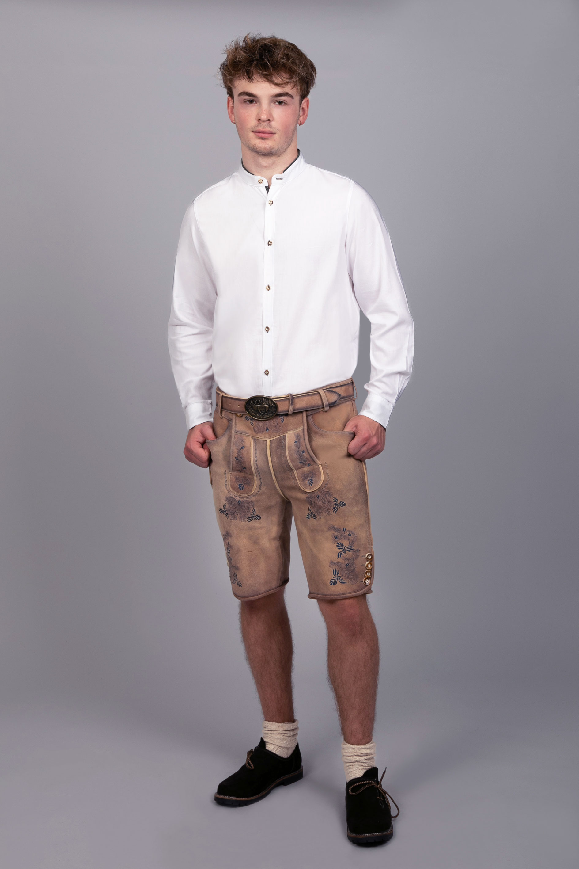 Kurze Wildbock Lederhose Peter blau sämisch