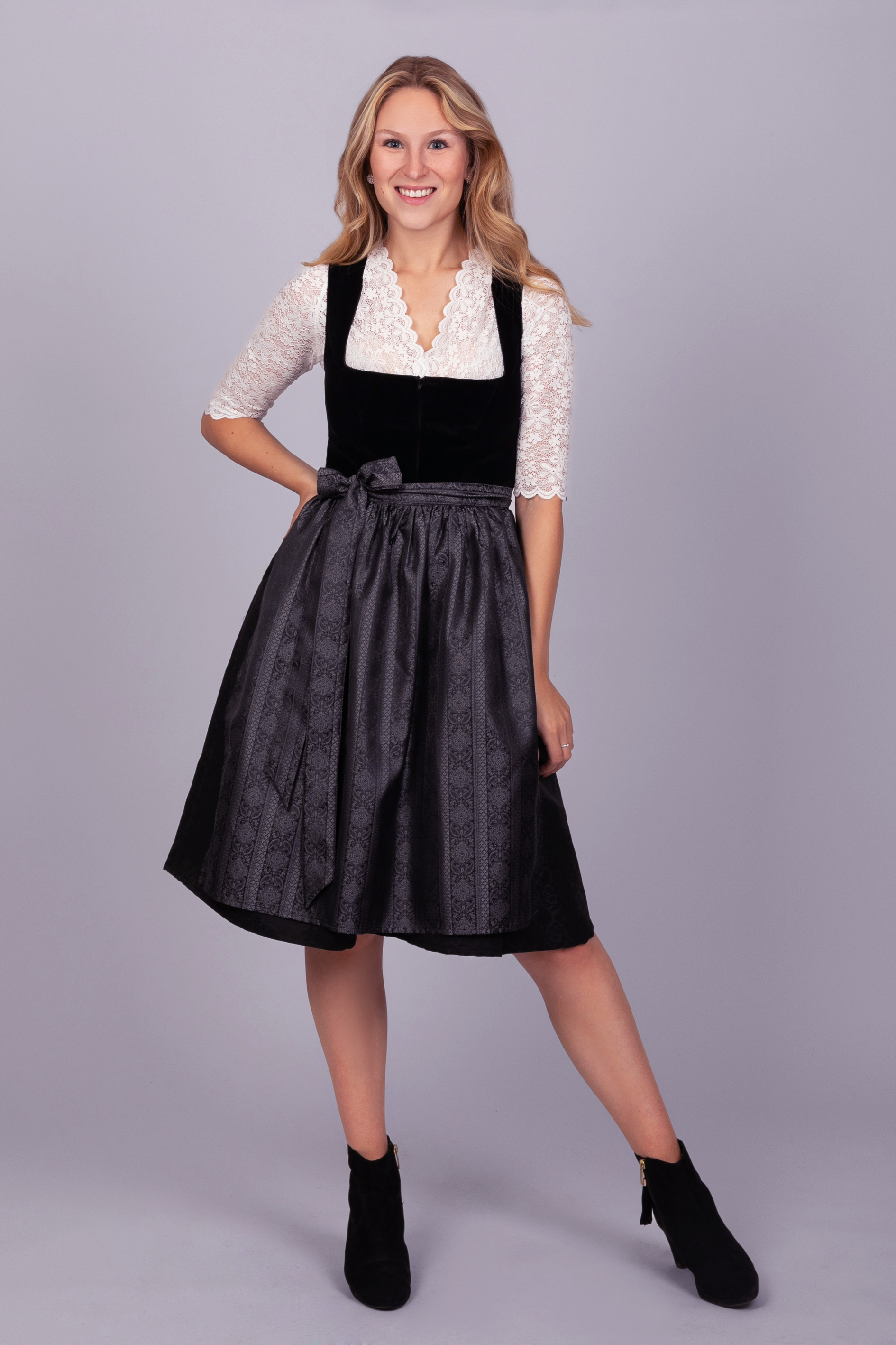 Midi Dirndl Evi Samt Schwarz