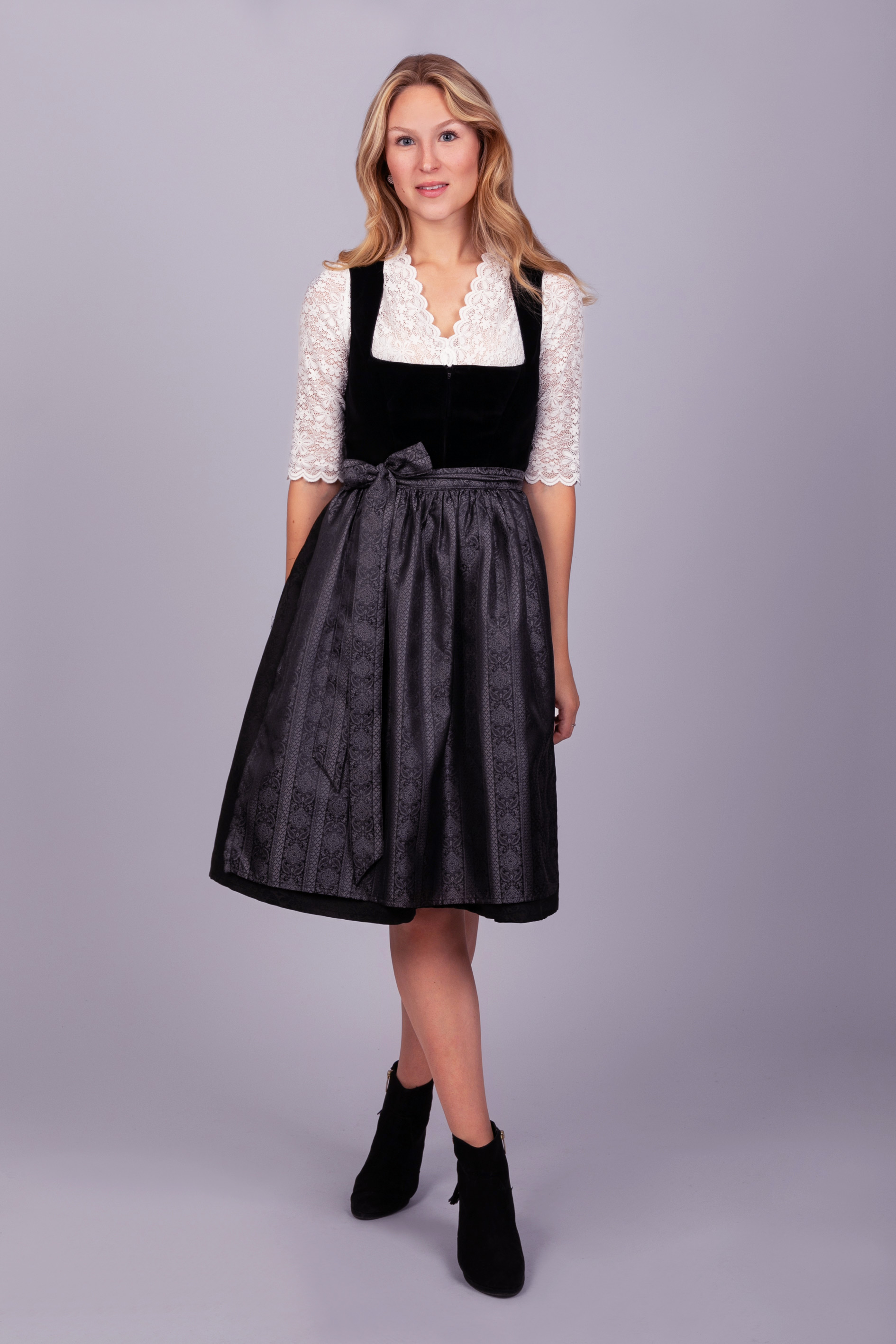 Midi Dirndl Evi Samt Schwarz