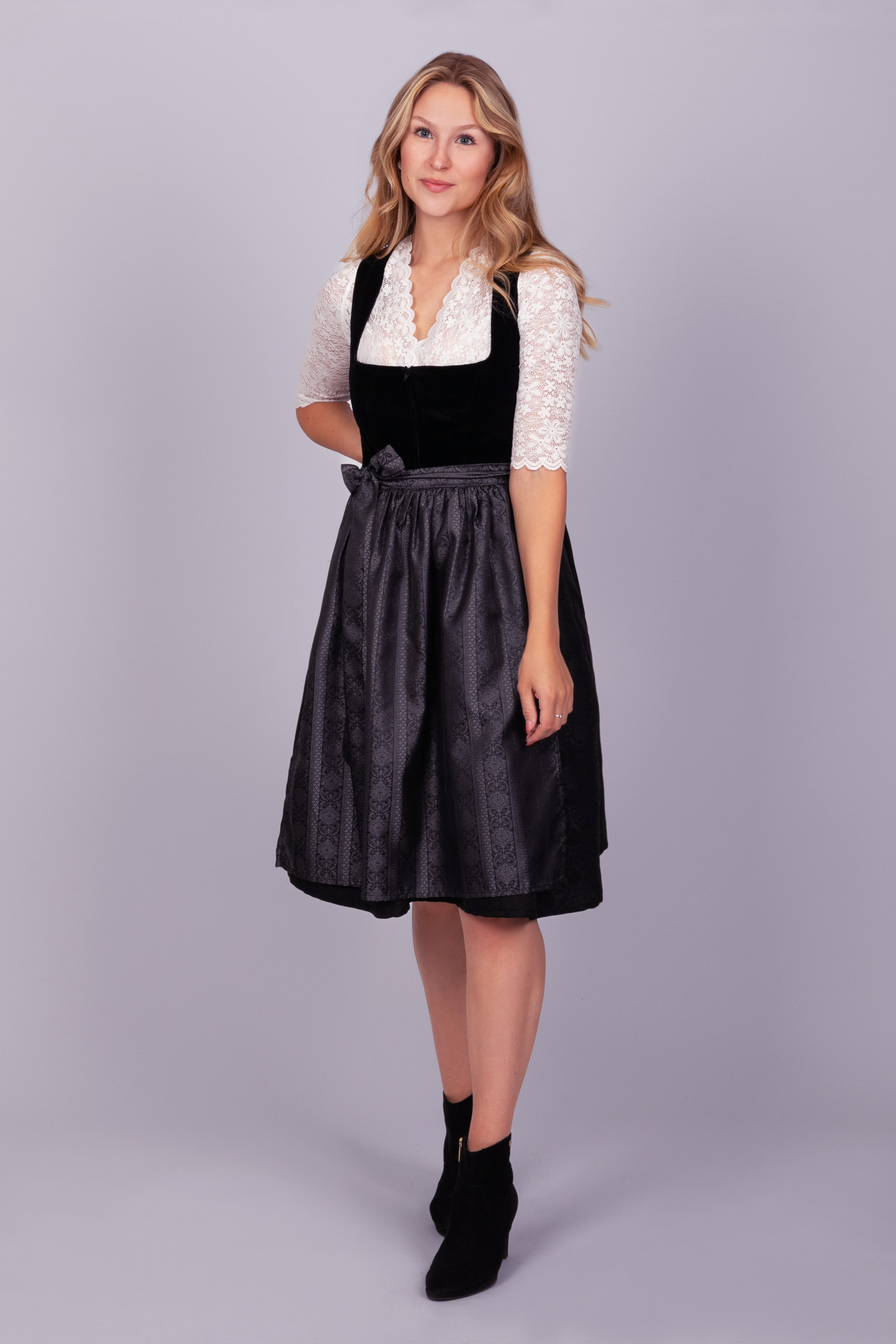 Midi Dirndl Evi Samt Schwarz