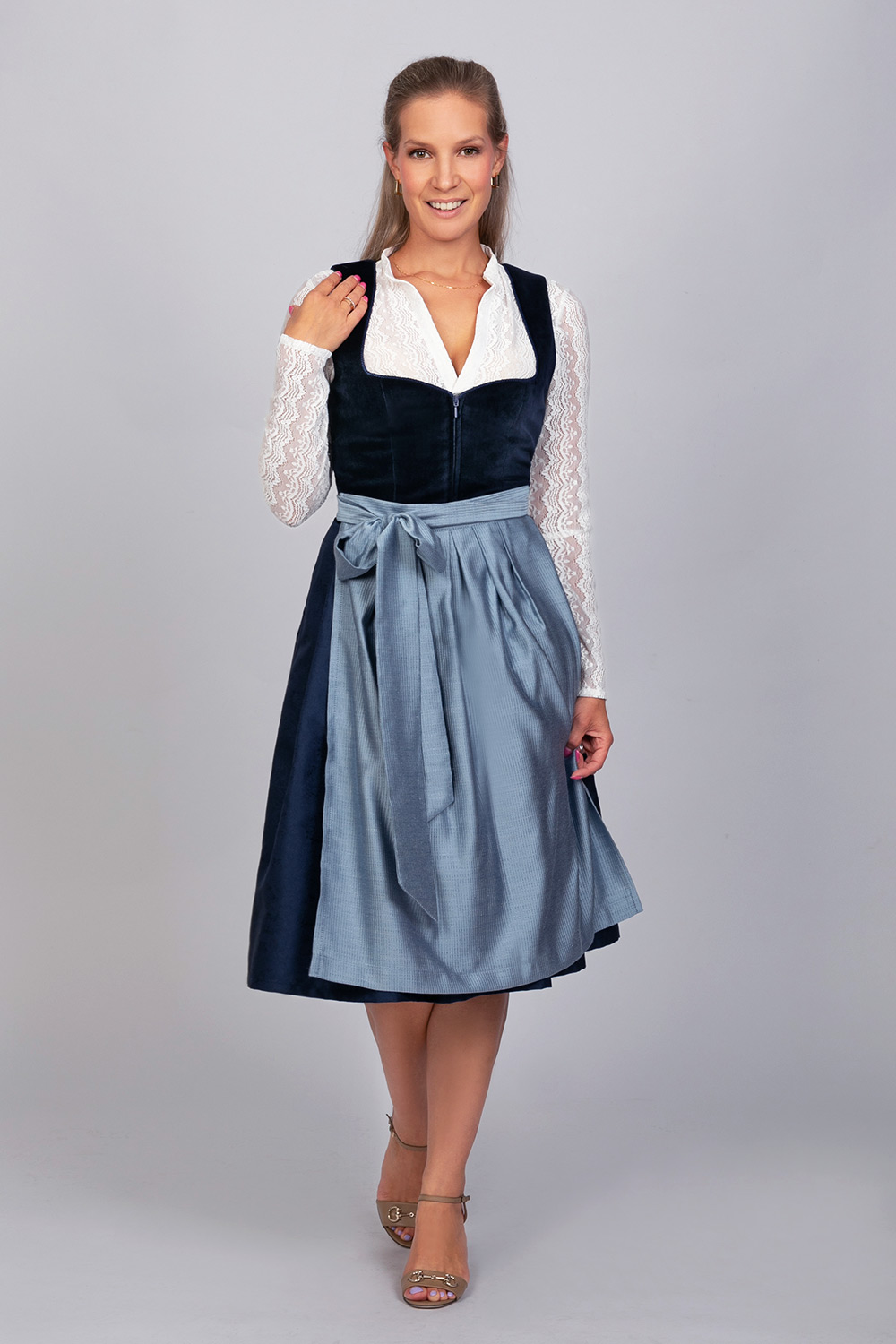 Midi Dirndl Luna Samt Blau