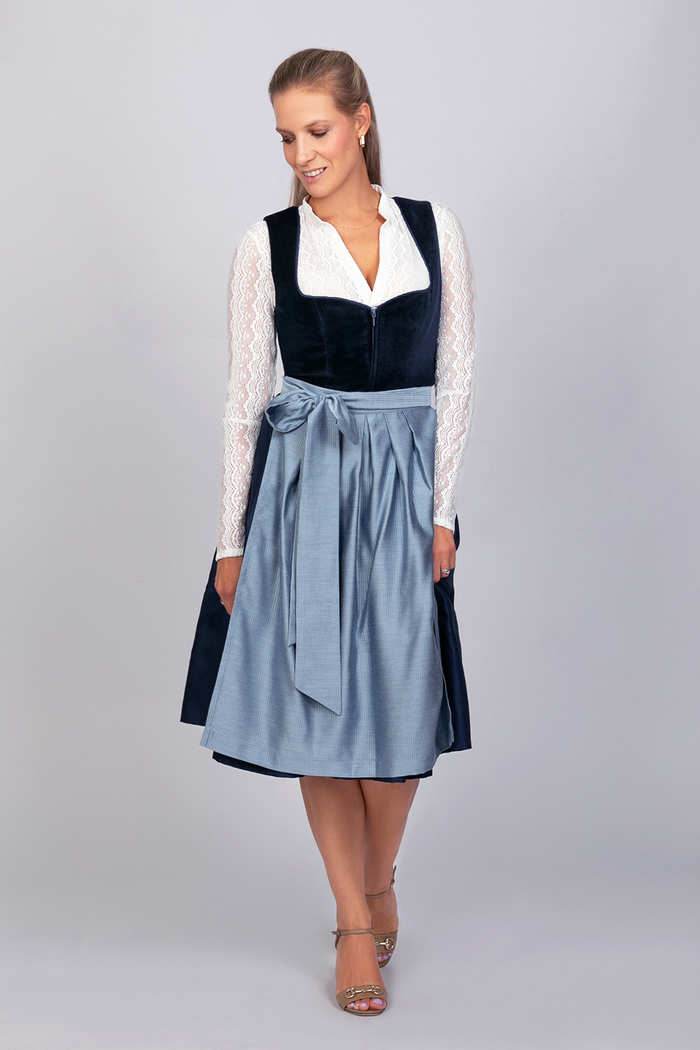 Midi Dirndl Luna Samt Blau