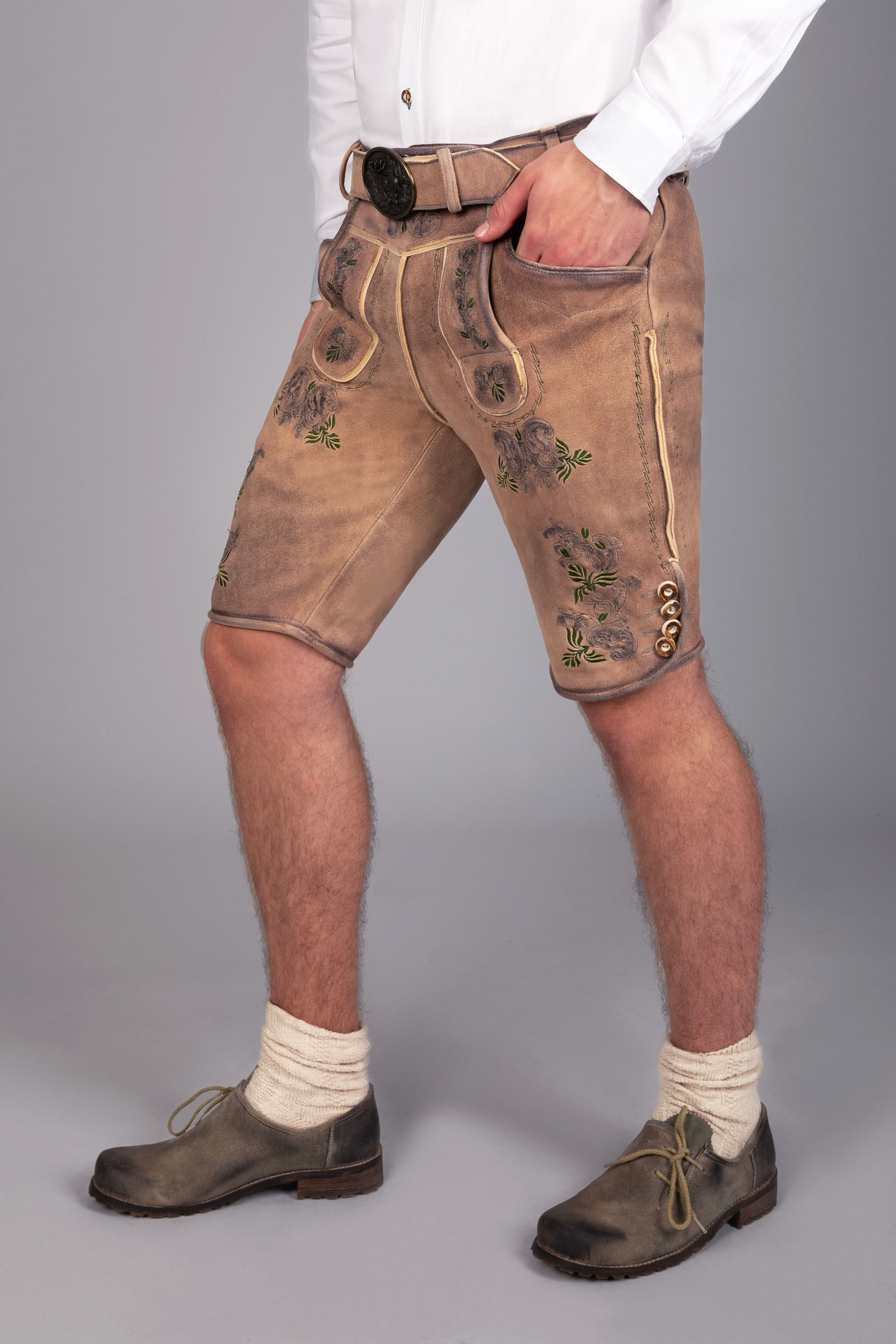 Kurze Wildbock Lederhose Peter grün sämisch