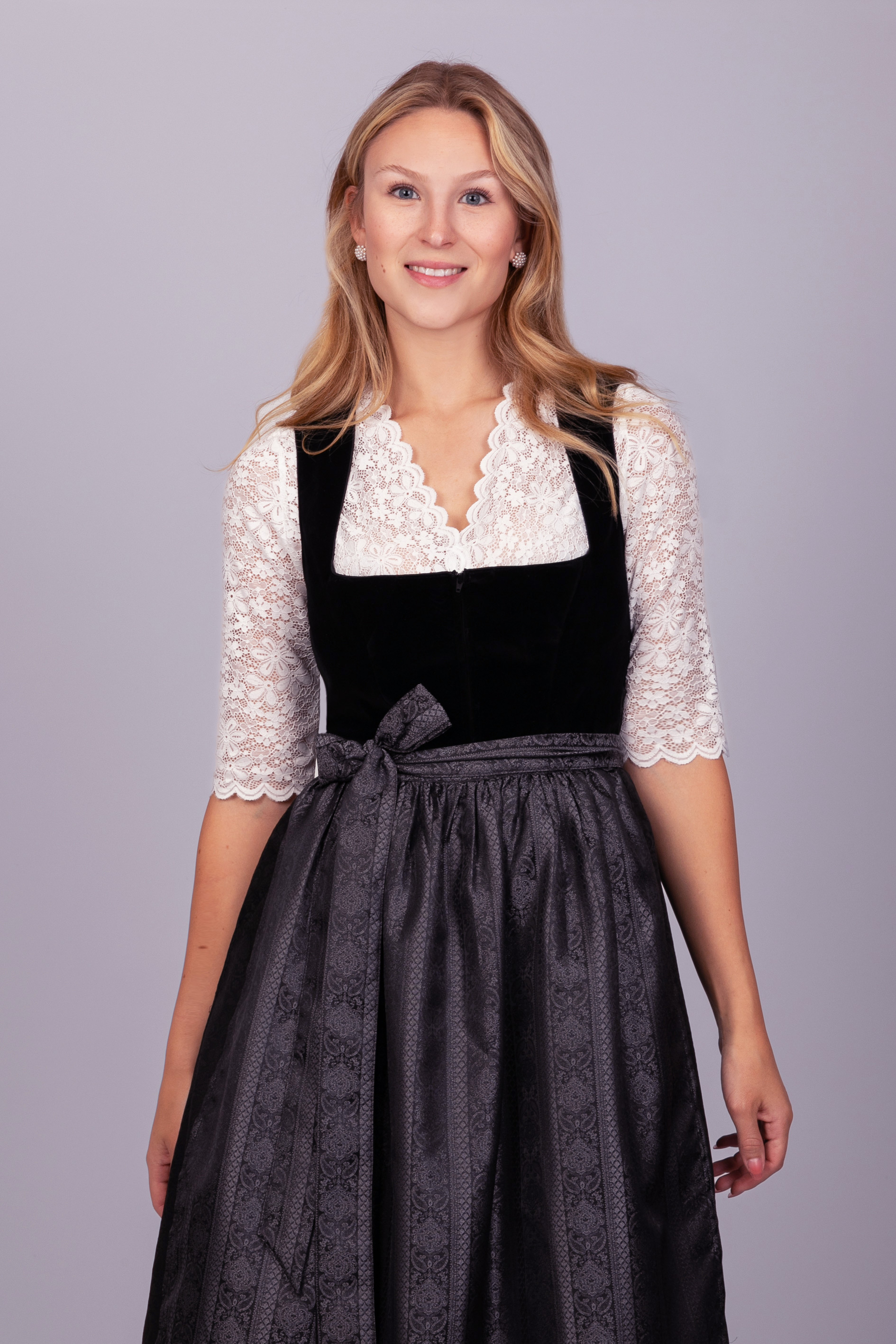 Midi Dirndl Evi Samt Schwarz