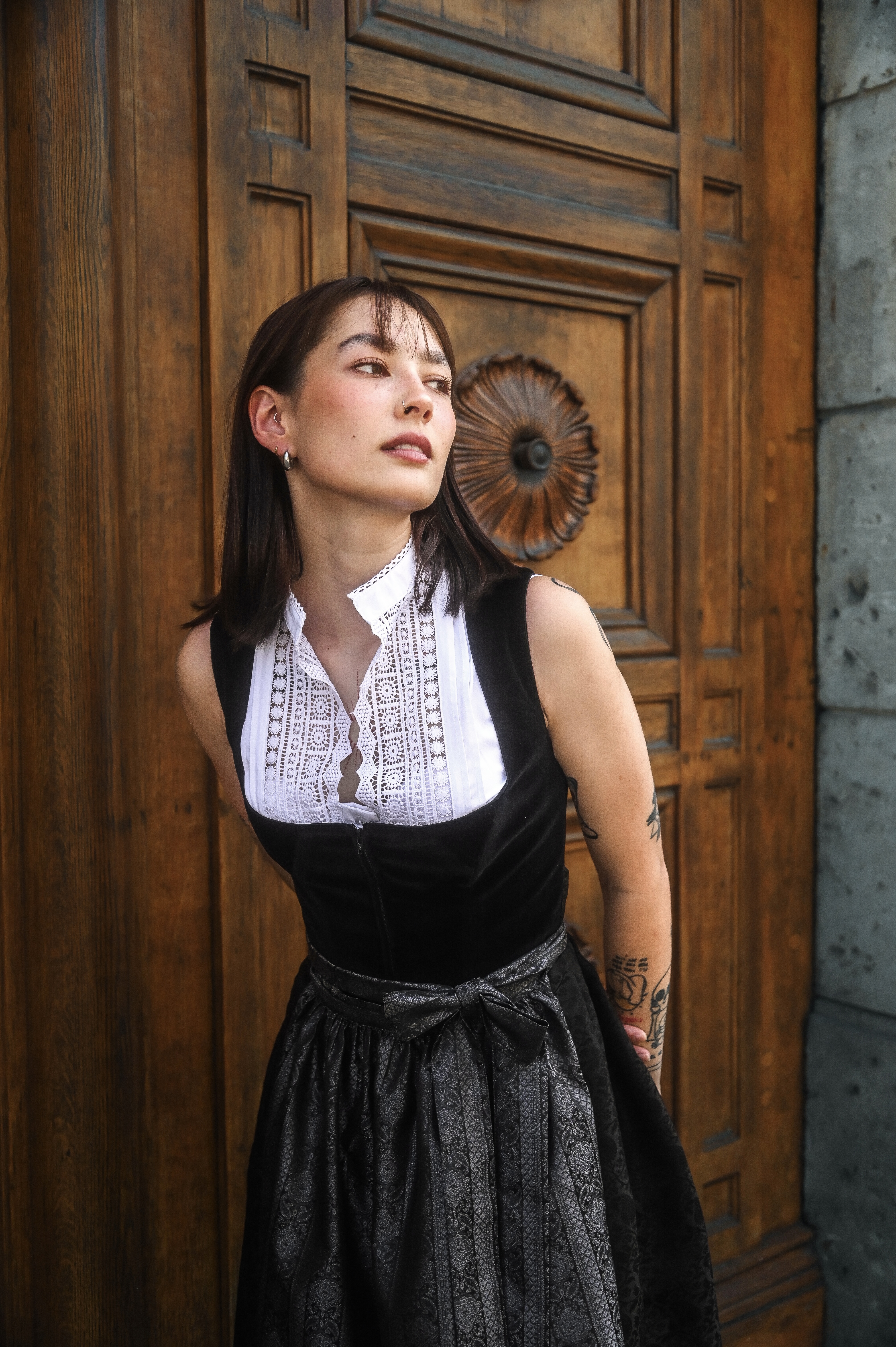 Midi Dirndl Evi Samt Schwarz